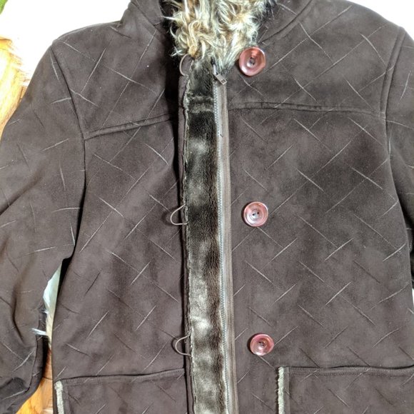 Utex Design Women's Brown Faux Suede Fur Long Sz M - Picture 5 of 8
